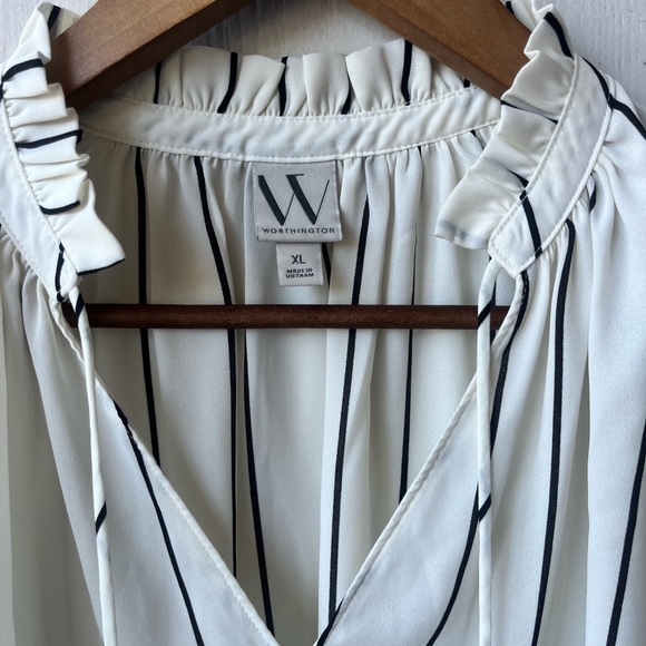 WORTHINGTON White and Black Vertical Striped Blouse Women’s XL - Picture 3 of 11